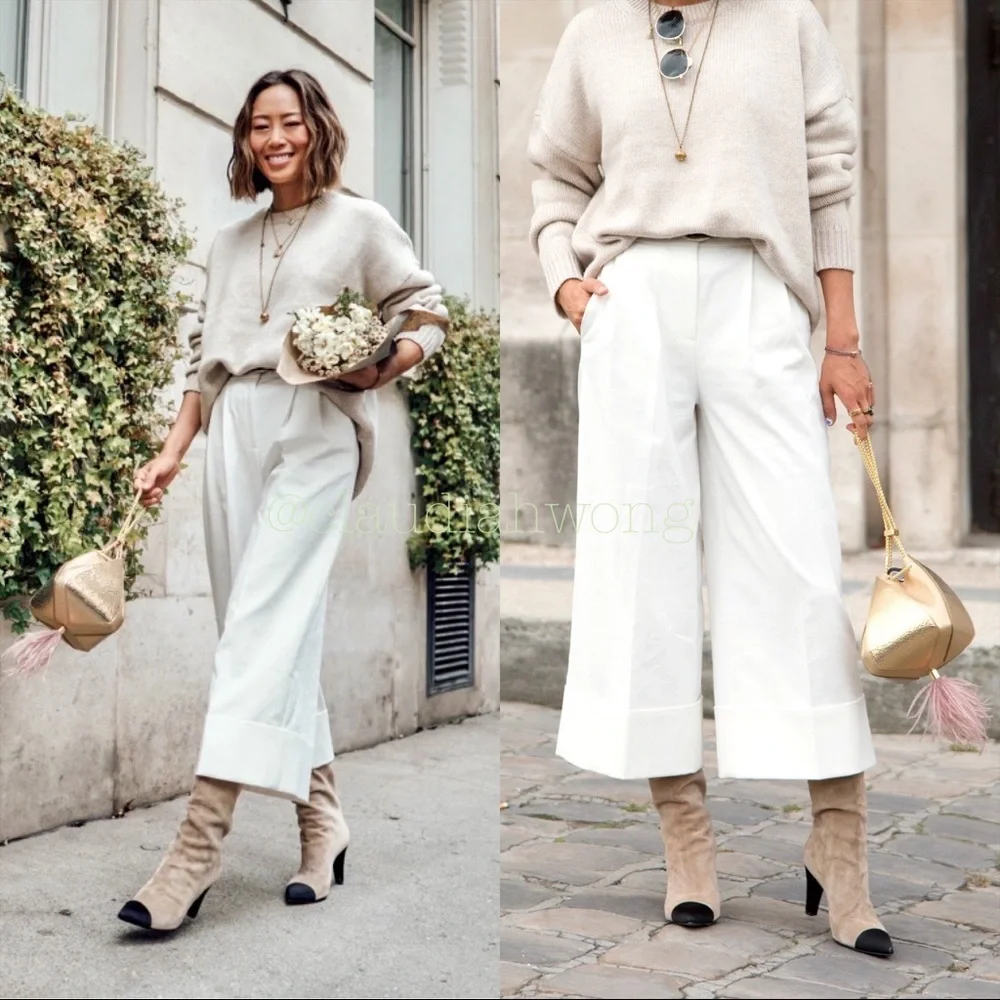 TIBI Anson Cuffed Nerd Wide Leg Pants in Ivory White - Picture 2 of 11
